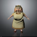 3D Model Elderly Woman Character With Checkered Apron Brown Shoes And Plump Figure