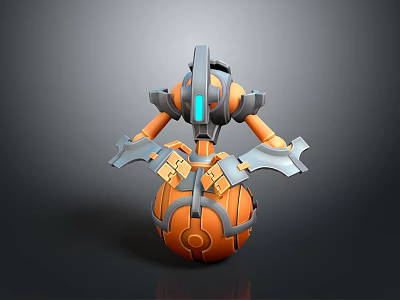 Mechanical Creature Character With Orange Gray Spherical Body Blue Glowing Parts And Claw Arms 3d model