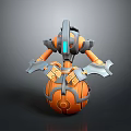 Mechanical Creature Character With Orange Gray Spherical Body Blue Glowing Parts And Claw Arms