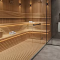 Luxury SPA Sauna With Wooden Interior And Glass Partition