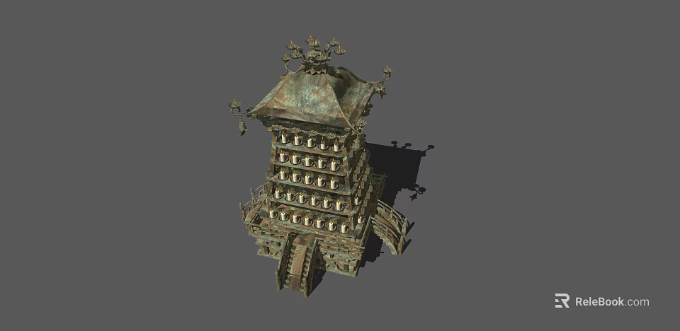 Ancient Chinese Pagoda With Multi story Structure And Ornate Roof Decorations 3d model 