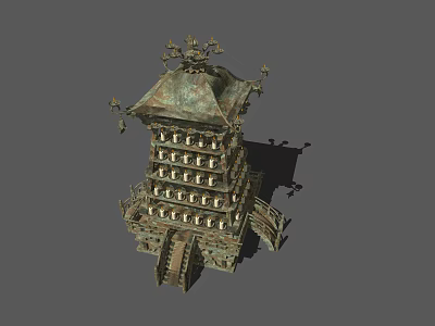 Ancient Chinese Pagoda With Multi story Structure And Ornate Roof Decorations 3d model