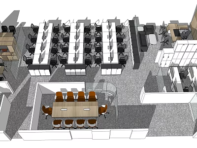 Modern Public Office Space Layout With Workstations Office Chairs And Meeting Table 3d model