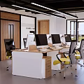 Modern Public Office Space With Open Layout Desks Computers And Yellow Chairs 3d model