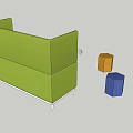 Modern Green Sofa with Gray Cushions and Multicolored Shaped Coffee Table Set 3d model