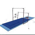 Gymnastic Training Equipment With Uneven Bars Balance Beam And Blue Mats