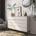 White Dresser Topped With Vase Photo Frame Sculpture Mirror And Green Plants In Light Room