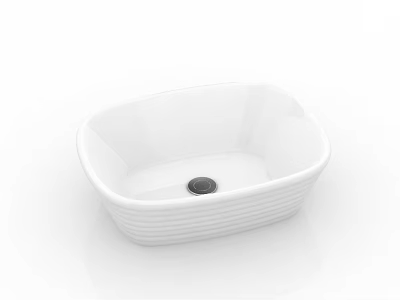 Elegant White Ceramic Square Washbasin With Ribbed Design For Modern Bathroom 3d model