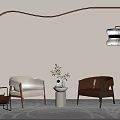 Modern Single Sofa Interior With Curved Wall Light Floor Lamp Side Table Rug And Plant