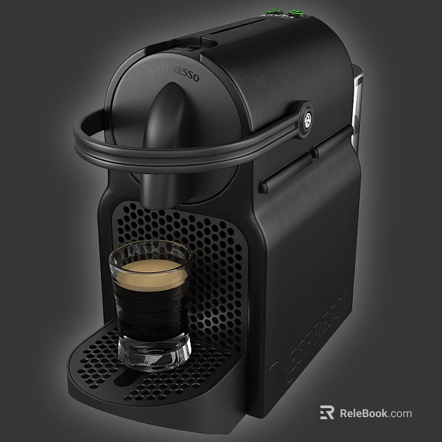 Black NESPRESSO Coffee Machine Making Coffee into Glass Cup Kitchen Appliance 3d model 