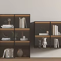 Modern Decorative Cabinets With Black Frame LED Lighting And Books Vases Figurines In Interior