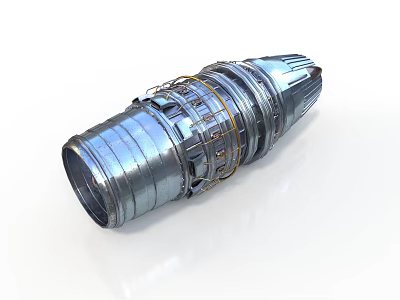 Cylindrical Industrial Metal Equipment With Ring Structures Pipe Connections And Shiny Metallic Surface 3d model