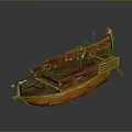 Traditional Wooden Boat Model With Ornate Carvings And Prow Decoration