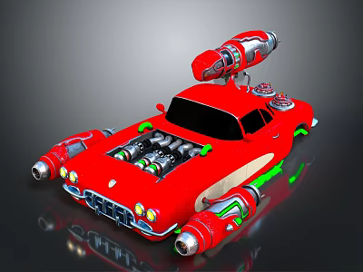 Futuristic Red Modified Car With Exposed Engine Side Exhaust Pipes And Top Device 3d model