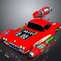 Futuristic Red Modified Car With Exposed Engine Side Exhaust Pipes And Top Device