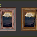 Brown and Orange Decorative Picture Frames With Landscape Paintings Mountains Cloudy Sky