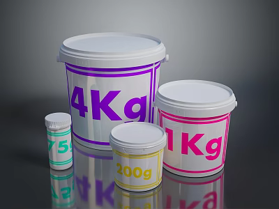 Household Storage Buckets With 4Kg 1Kg 300g and 75g Weight Labels 3d model