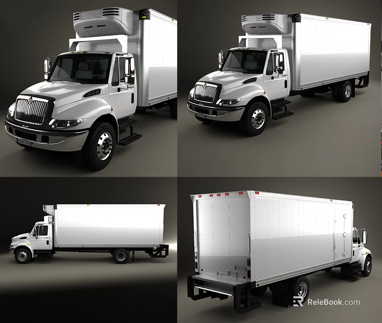 White Commercial Utility Box Truck With Trailer And Multiple Angles View 3d model 