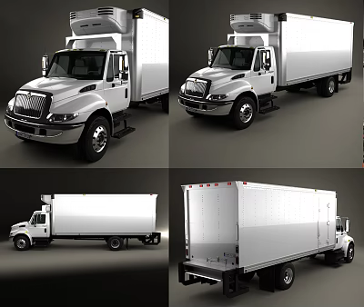 White Commercial Utility Box Truck With Trailer And Multiple Angles View 3d model