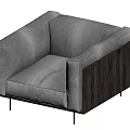 Modern Light Grey Fabric Single Sofa With Wooden Side Panel And Metal Legs