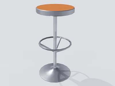 Modern Bar Stool With Round Orange Seat And Silver Metal Frame Footrest 3d model