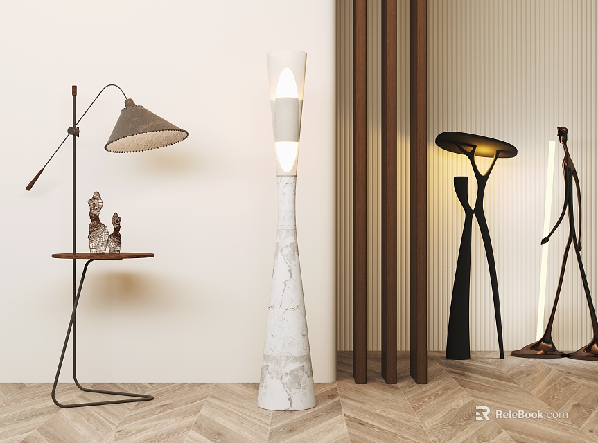 Elegant Modern Floor Lamps Design With Marble Base And Metal Stand For Home Interior 3d model 