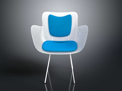Modern Chair With White Mesh Frame And Blue Seat Back Cushion 3d model