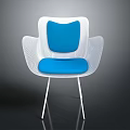 Modern Chair With White Mesh Frame And Blue Seat Back Cushion