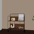 Stylish Rolling Cart With Radio Papers Vase And Bowl In Beige Wall Interior