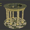 Decorative Circular Stone Pedestal With Dark Green Top Column Supports And Checkered Base