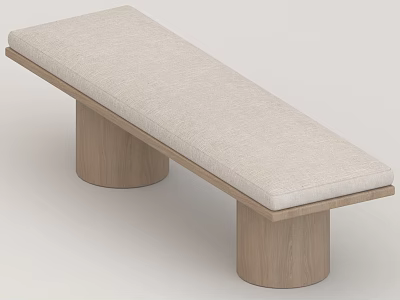 Minimalist Leisure Chair With Light Colored Padded Cushion And Wooden Cylindrical Legs 3d model