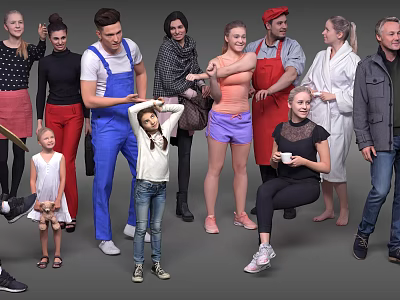 Diverse Group of People of Various Ages Posing Together in Casual Outfits 3d model