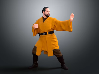 Game And Movie Character Male In Yellow Robe With Martial Arts Stance And Boots 3d model