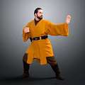 Game And Movie Character Male In Yellow Robe With Martial Arts Stance And Boots