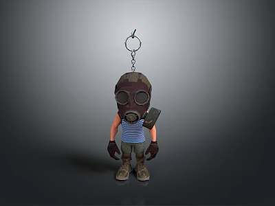 Cute Doll Keychain With Gas Mask Striped Tank Top And Tool Accessory 3d model