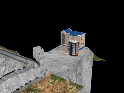 Scenic Stone Bridge Connecting Cliff Top Building With Hillside Rock Structure 3d model