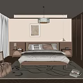 Modern Bedroom Interior Design With Beige Walls Wooden Floors King Bed And Woven Rattan Chair