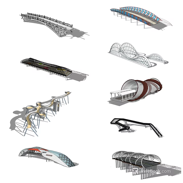 Modern Bridge Architectural Designs With Curved Arches And Spiral Structures 3d model