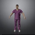 Man in Purple Scrubs Standing on Gray Background with Arms at Sides