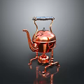 Vintage Copper Teapot With Blue Handle And Three Legged Base For Home Decor