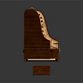 Elegant Brown Wooden Grand Piano With Ornate Details And Matching Stool Musical Instrument
