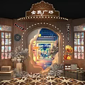 Live Stream at Golden Classic Square Featuring Vintage Decorations and Illuminated Display Windows