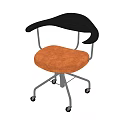 Ergonomic Modern Office Chair Featuring Black Backrest Orange Leather Seat And Metal Wheels Design