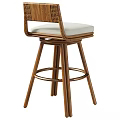 Modern Wooden Bar Stool with Woven Backrest and White Padded Seat Design