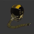 Yellow And Black Flight Helmet With Transparent Visor And Coiled Tube