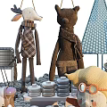 Festive Christmas Decorative Dolls with Animal Shapes Green Blue Trees Stones and Mushrooms