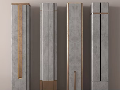 Modern Decorative Columns with Gray Finish and Gold Accent Contemporary Interior Architectural Elements 3d model