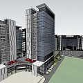 Modern Office Building Complex With Multiple High Rise Structures And Green Plaza