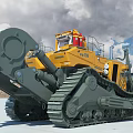 Powerful Large Yellow Tracked Utility Vehicle With Person Standing Nearby