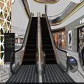 Modern Shopping Mall Store Interior With Geometric Ceiling Escalators And Glass Storefronts